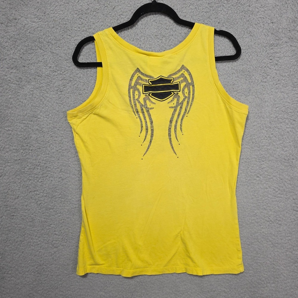 Harley‎ Davidson Womens Embroidered Wings Bedazzled Yellow Tank Top XL